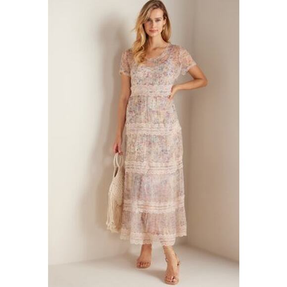 Soft Surroundings Dresses & Skirts - Soft Surroundings Althea Maxi Dress Boho Lace Floral Short Sleeve Women's Size 8